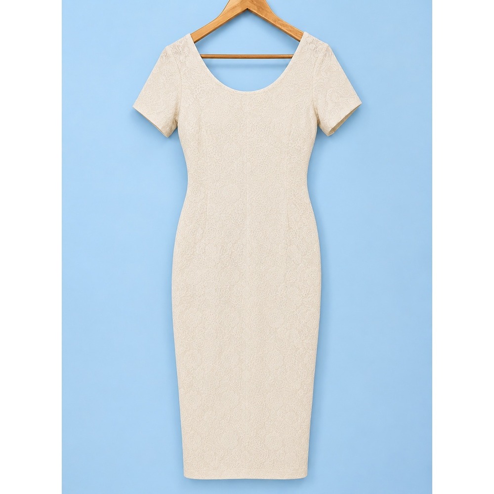 Somerset Floral Jacquard Sheath Dress Women M Cream Vintage Style Midi Romantic